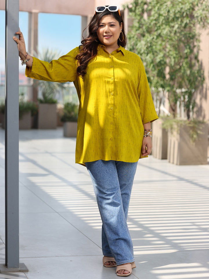 Plus Size Mustard Solid Rayon Straight Kurti