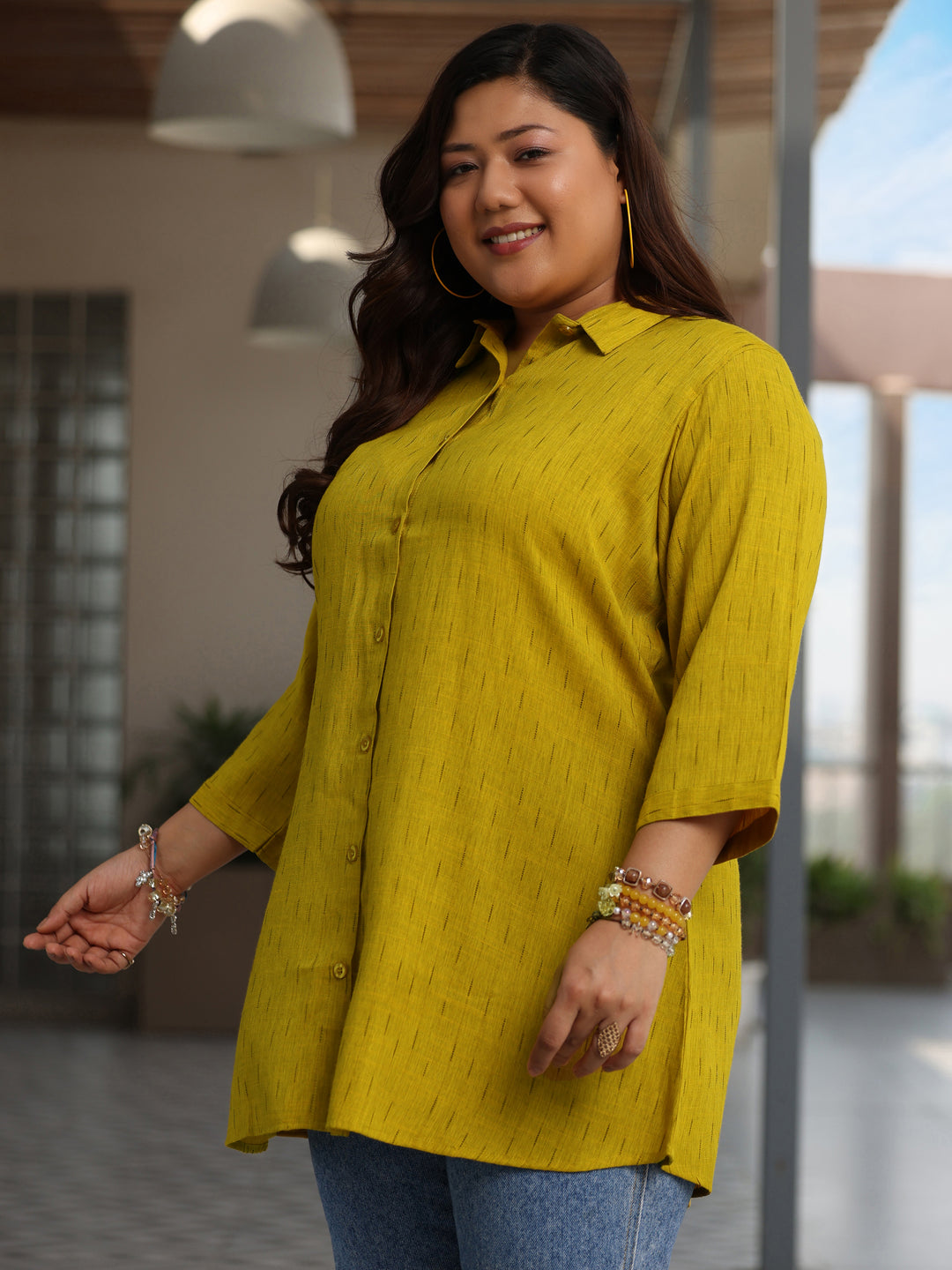 Plus Size Mustard Solid Rayon Straight Kurti