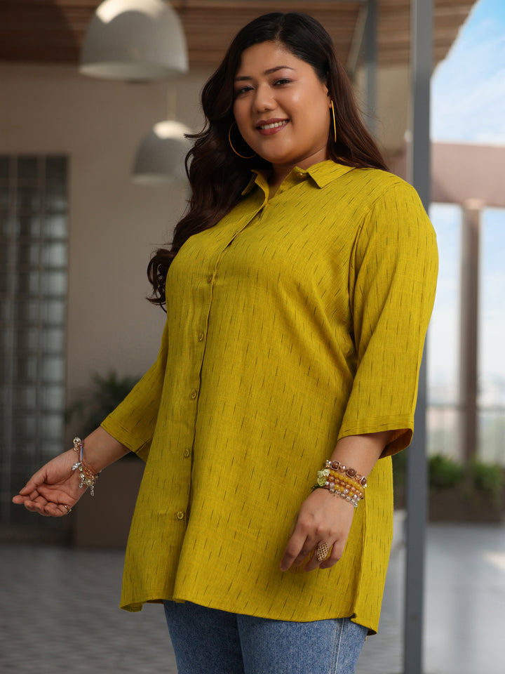 Plus Size Mustard Solid Rayon Straight Kurti