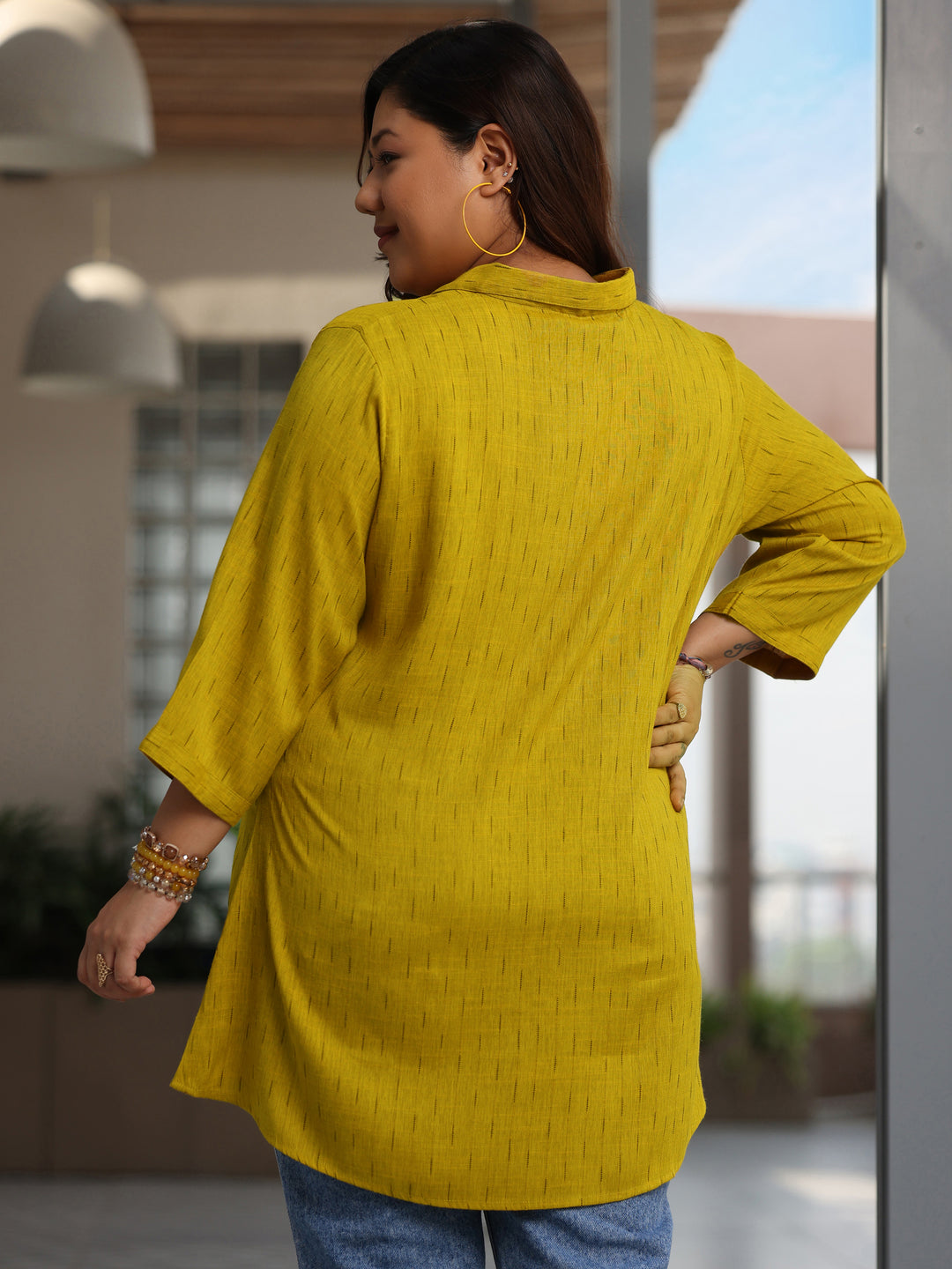 Plus Size Mustard Solid Rayon Straight Kurti