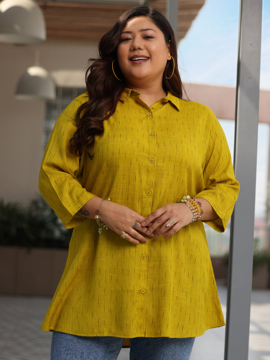 Plus Size Mustard Solid Rayon Straight Kurti