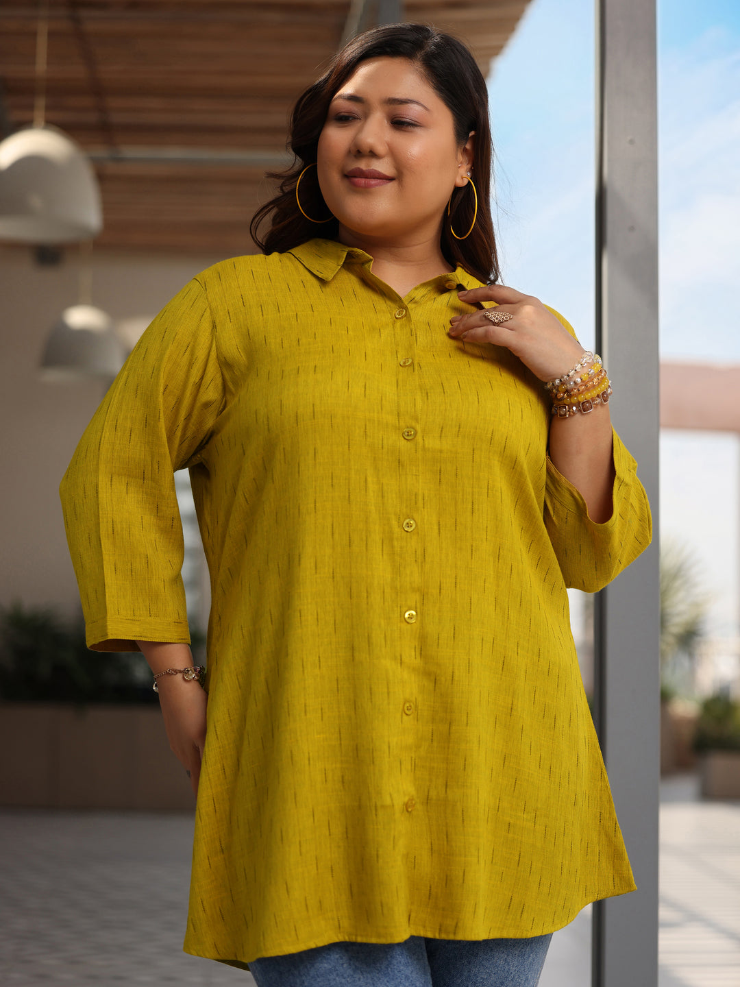Plus Size Mustard Solid Rayon Straight Kurti