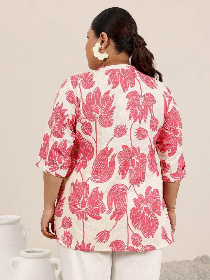 Plus Size Pink Printed Cotton Kurti