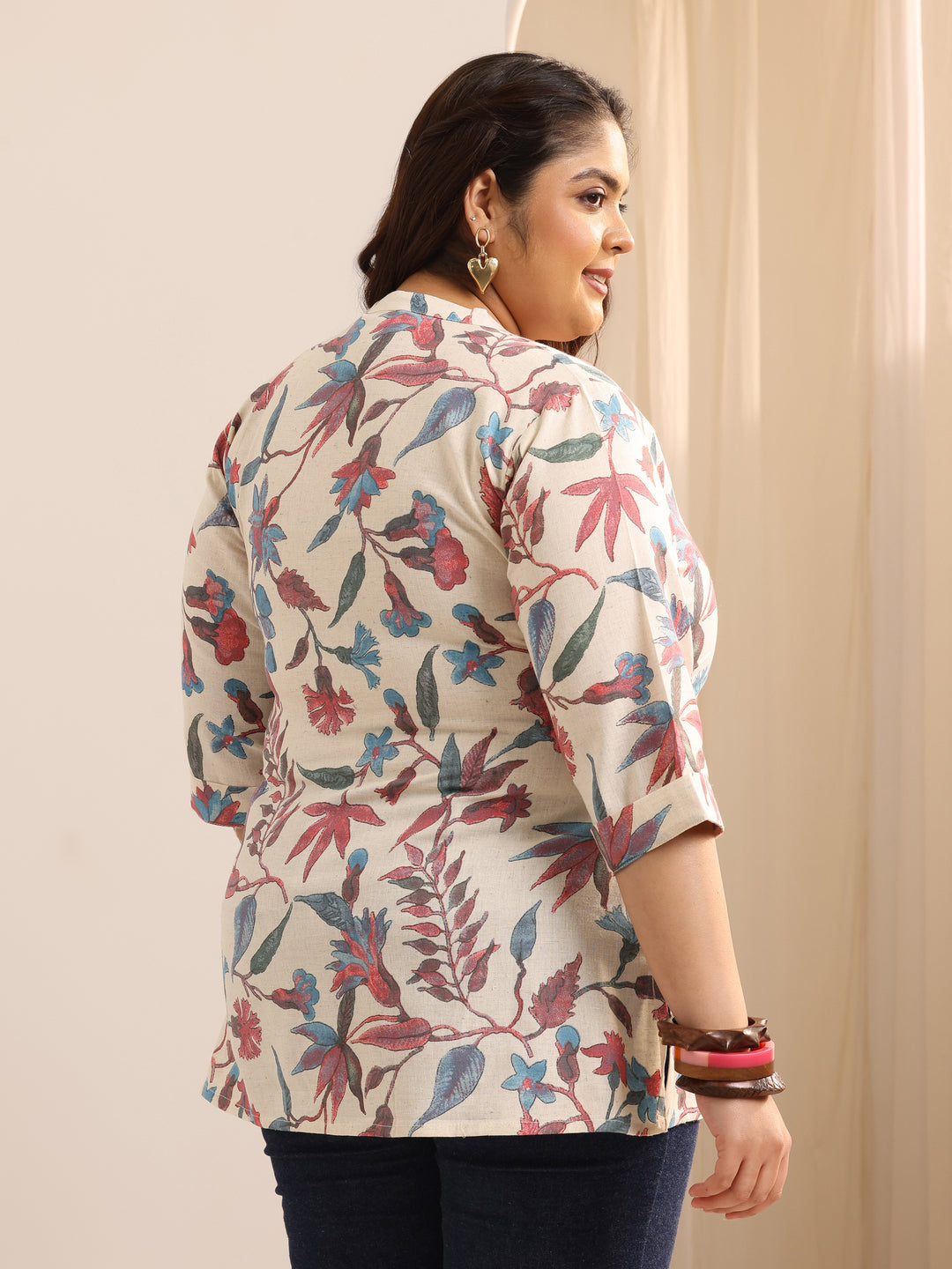 Plus Size Multi Printed Cotton Straight Short Kurti