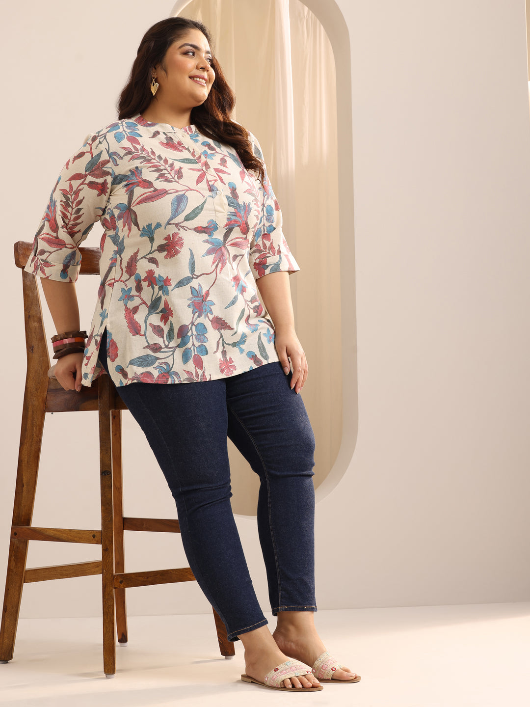 Plus Size Multi Printed Cotton Straight Short Kurti