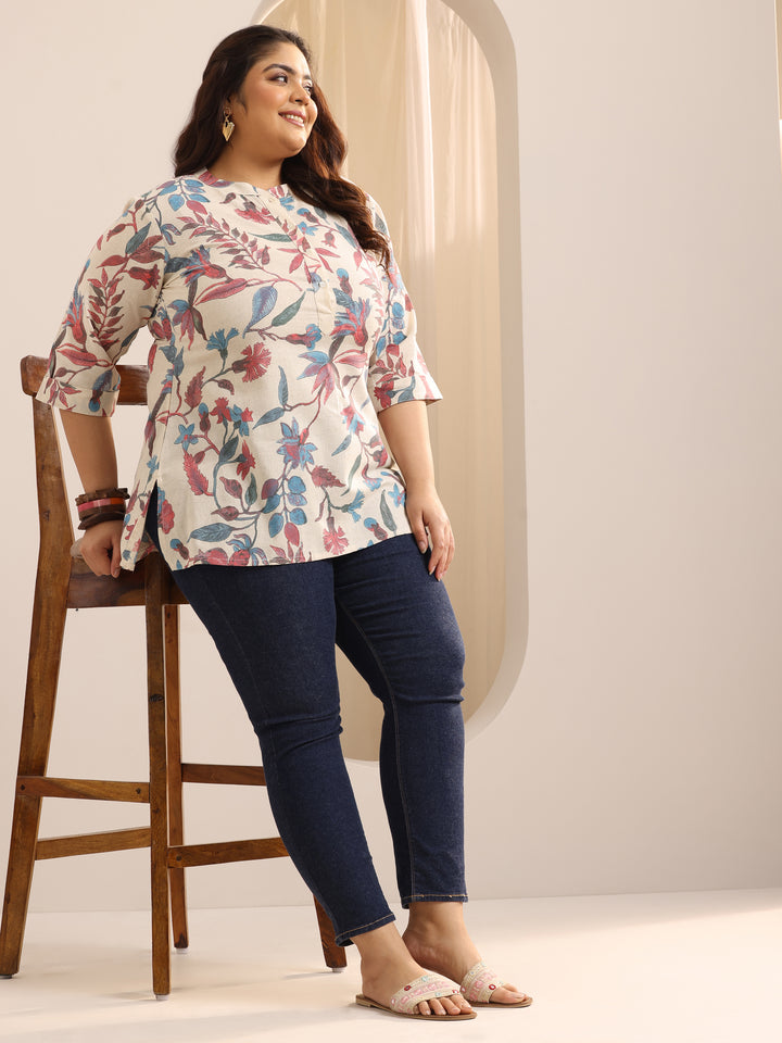 Plus Size Multi Printed Cotton Straight Short Kurti