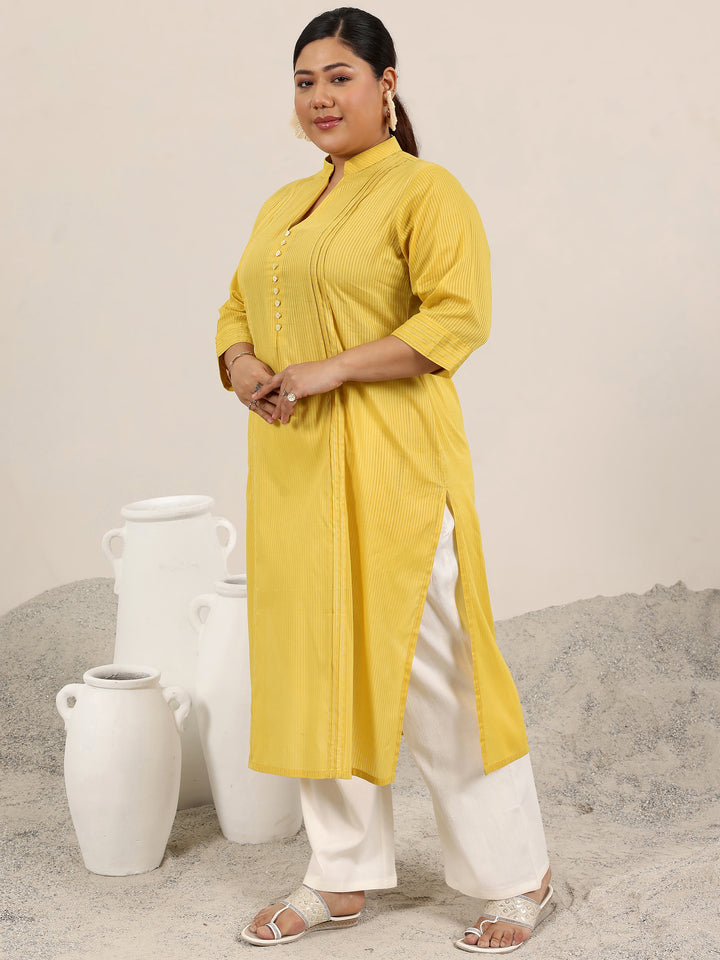 Plus Size Yellow Printed Cotton Kurta