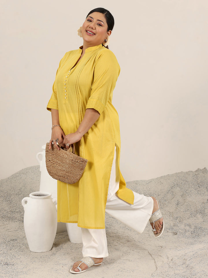 Plus Size Yellow Printed Cotton Kurta