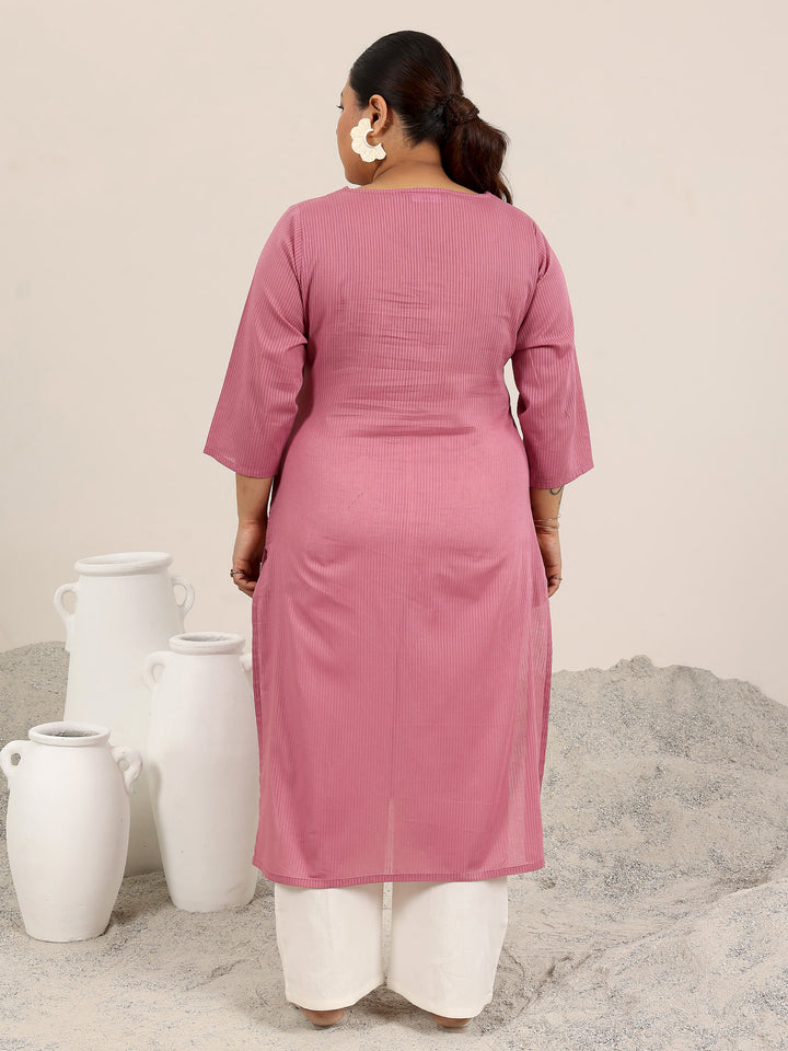 Plus Size Pink Printed Cotton Straight Kurta