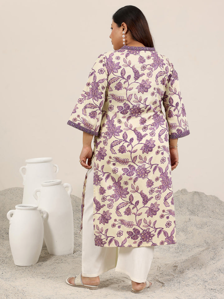 Plus Size Off White Printed Cotton Kurta