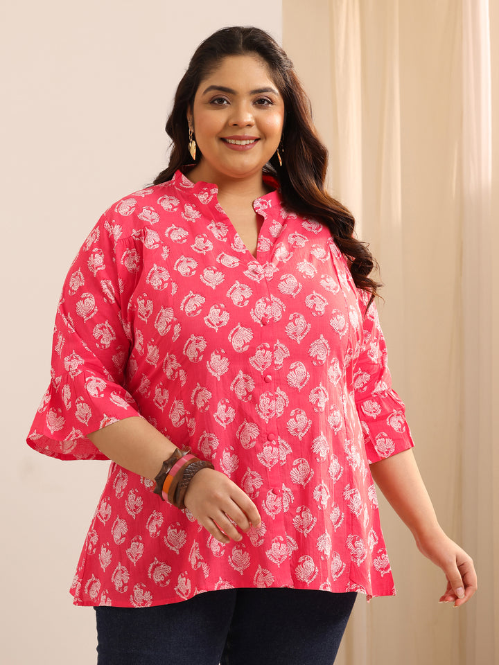 Plus Size Coral Printed Cotton Straight Short Kurti