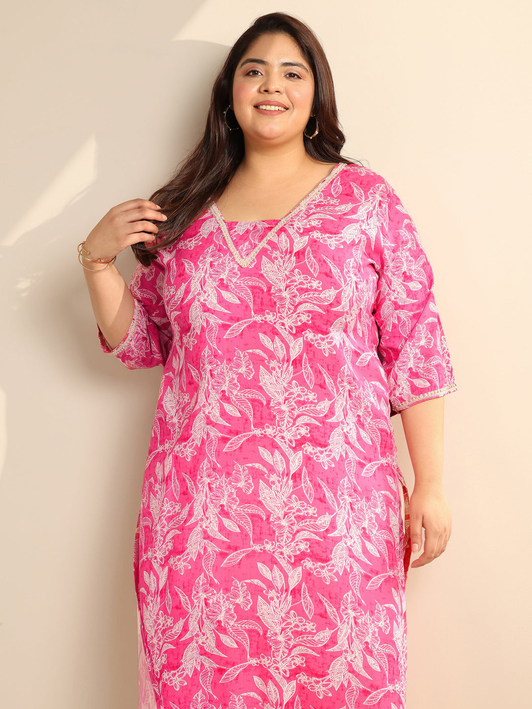 Pink Printed Viscose Straight Kurta