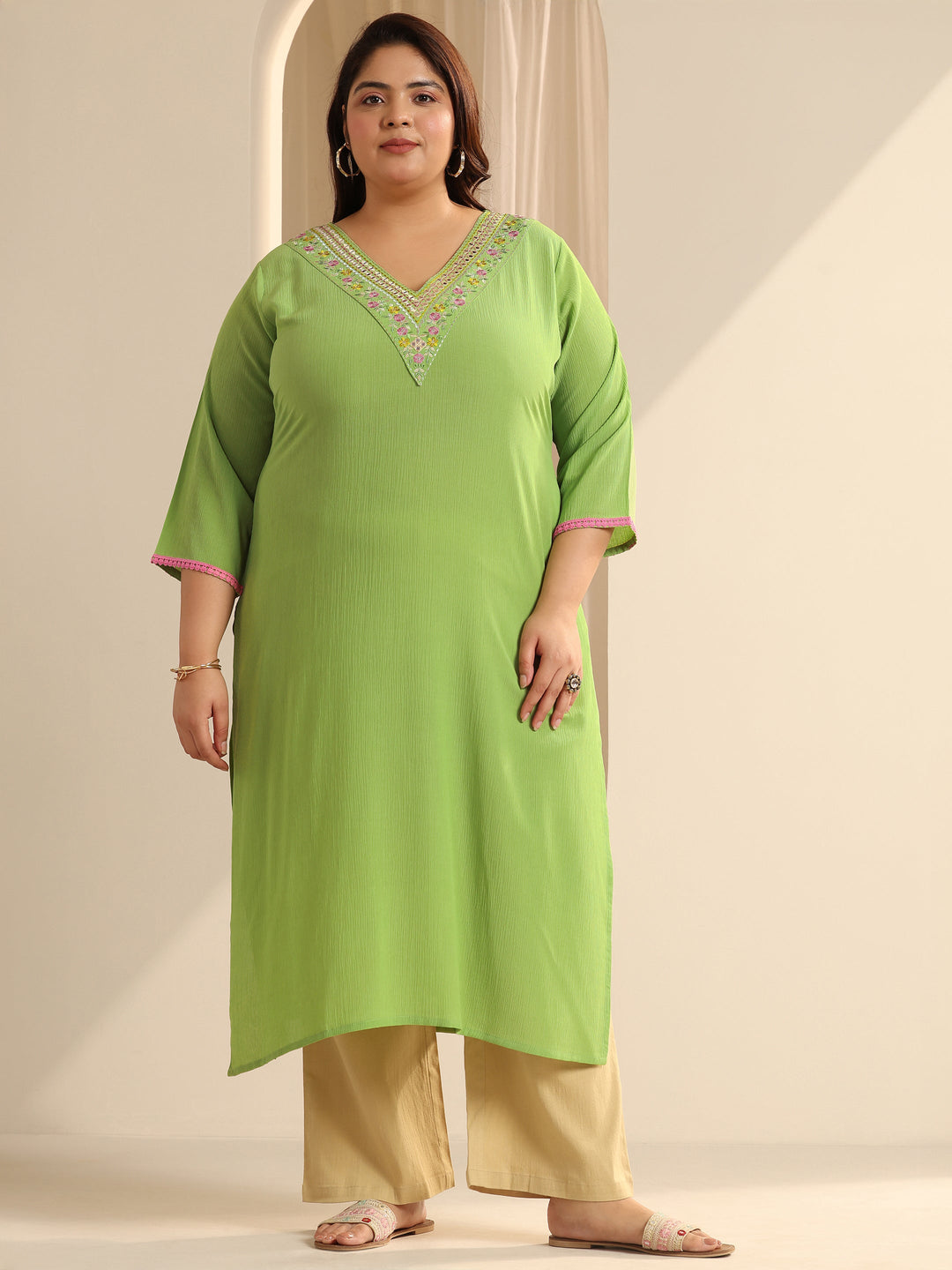 Green Yoke Design Silk blend Straight Kurta