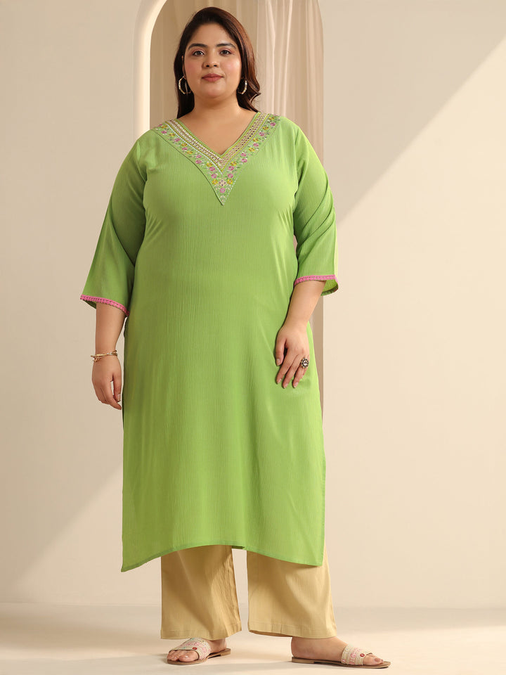 Green Yoke Design Silk blend Straight Kurta