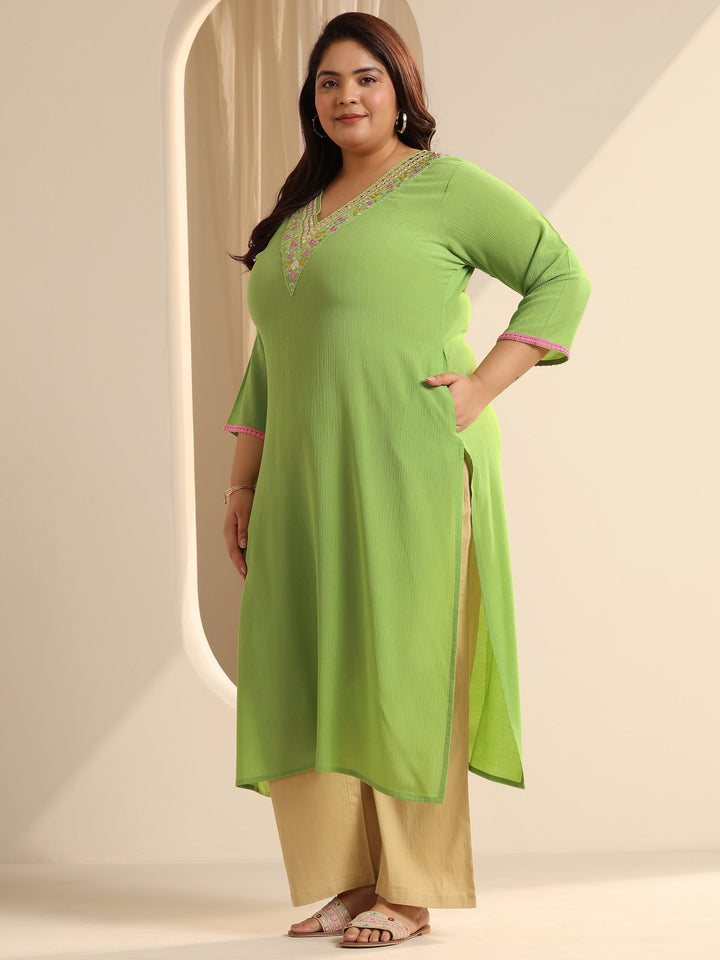 Green Yoke Design Silk blend Straight Kurta