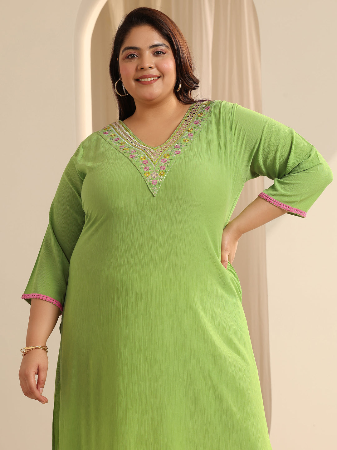 Green Yoke Design Silk blend Straight Kurta