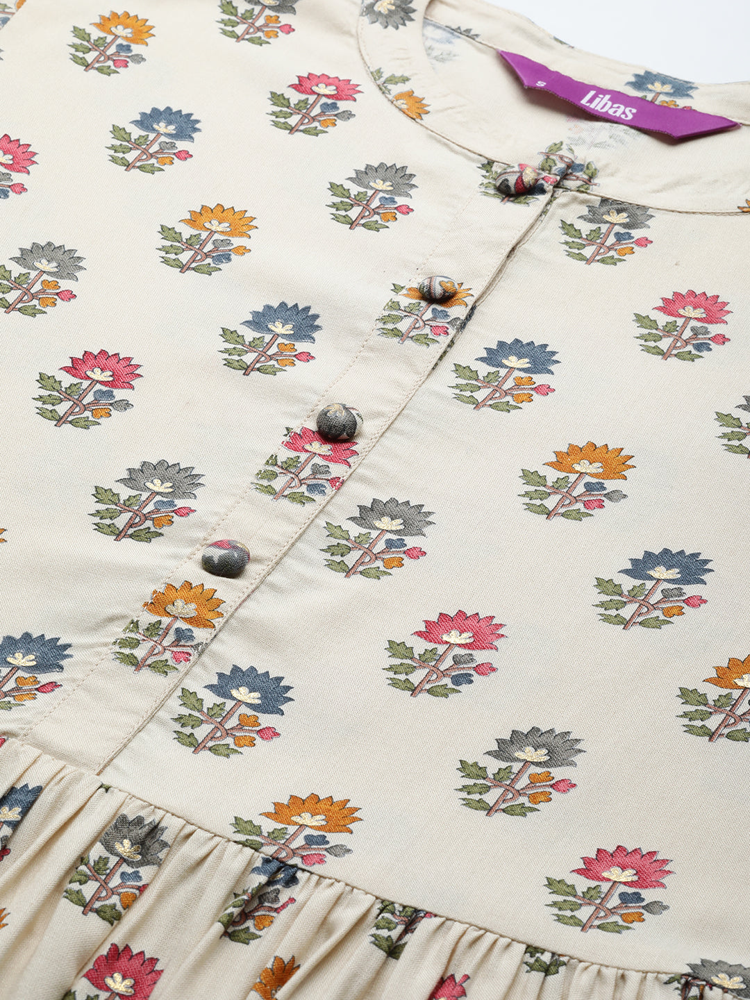 Off White Printed Rayon A-Line Kurti