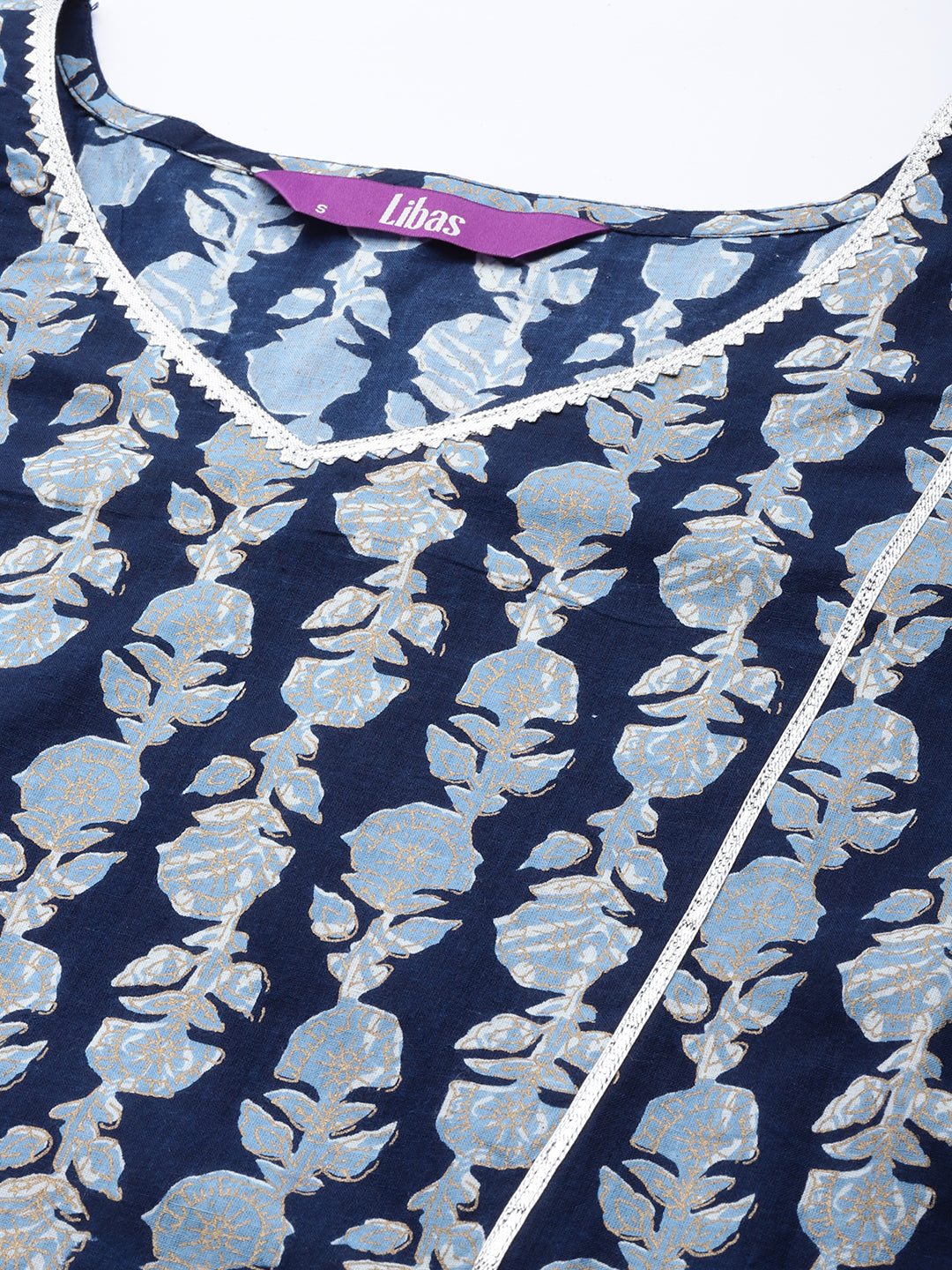 Blue Printed Cotton A-Line Kurti