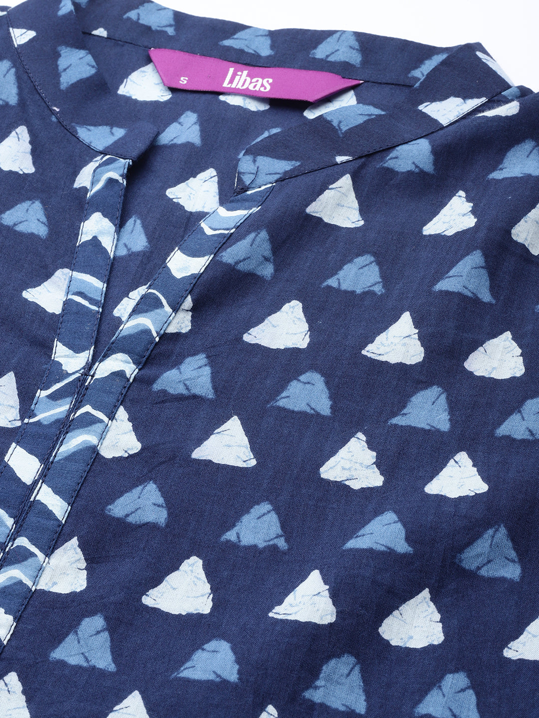Blue Printed Cotton A-Line Kurti