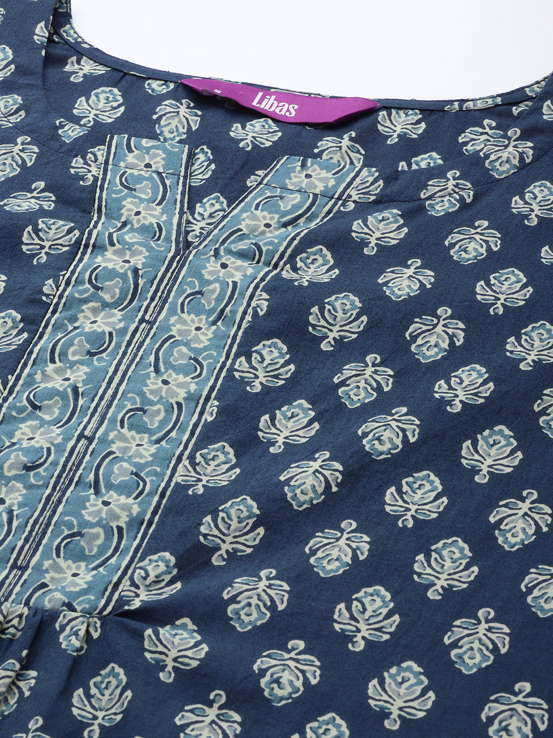 Blue Printed Cotton Pathani Kurti