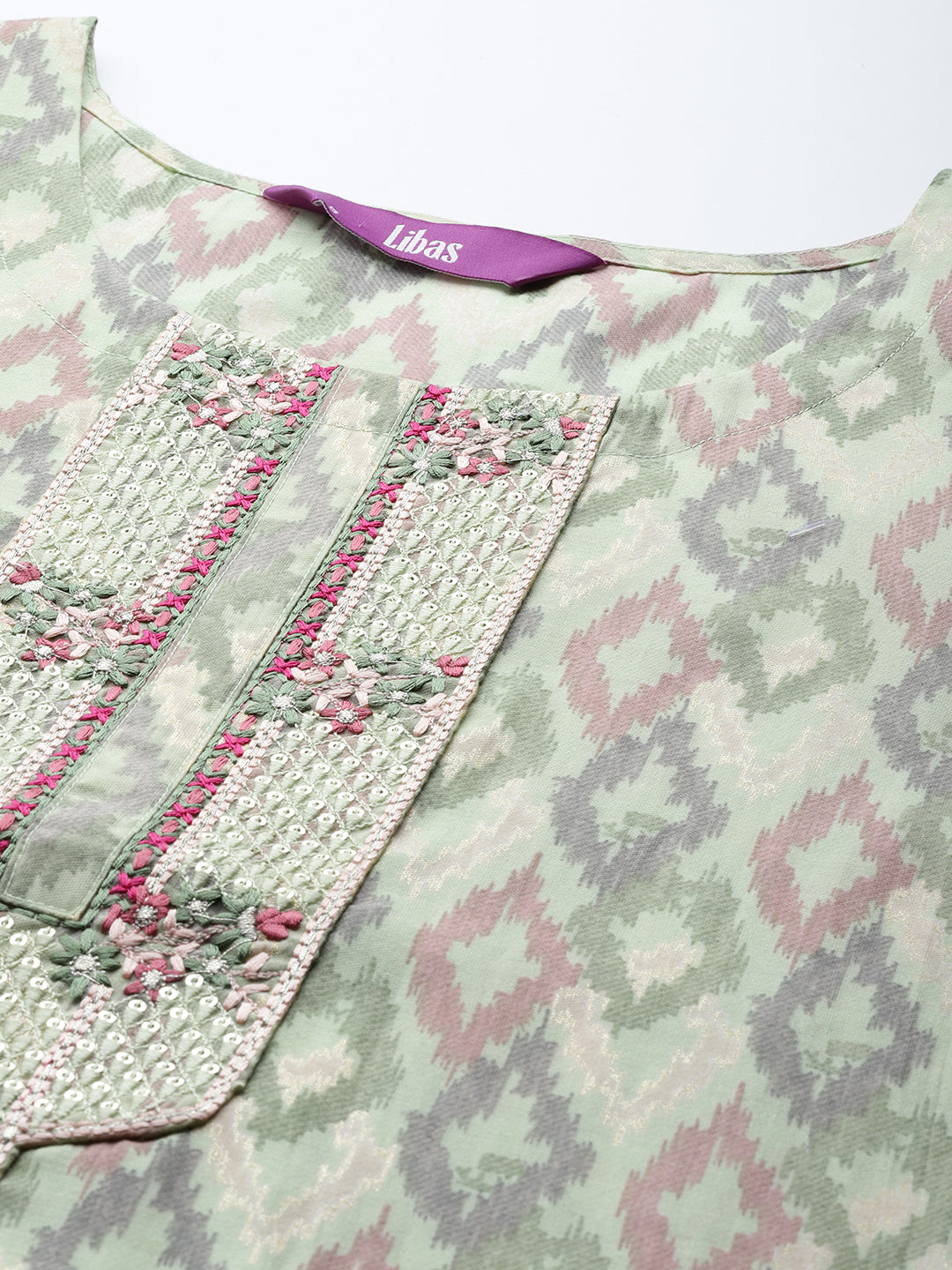 Green Printed Silk Straight Kurta