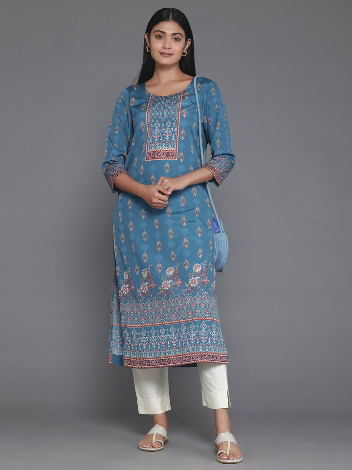Blue Printed Crepe Straight Kurta