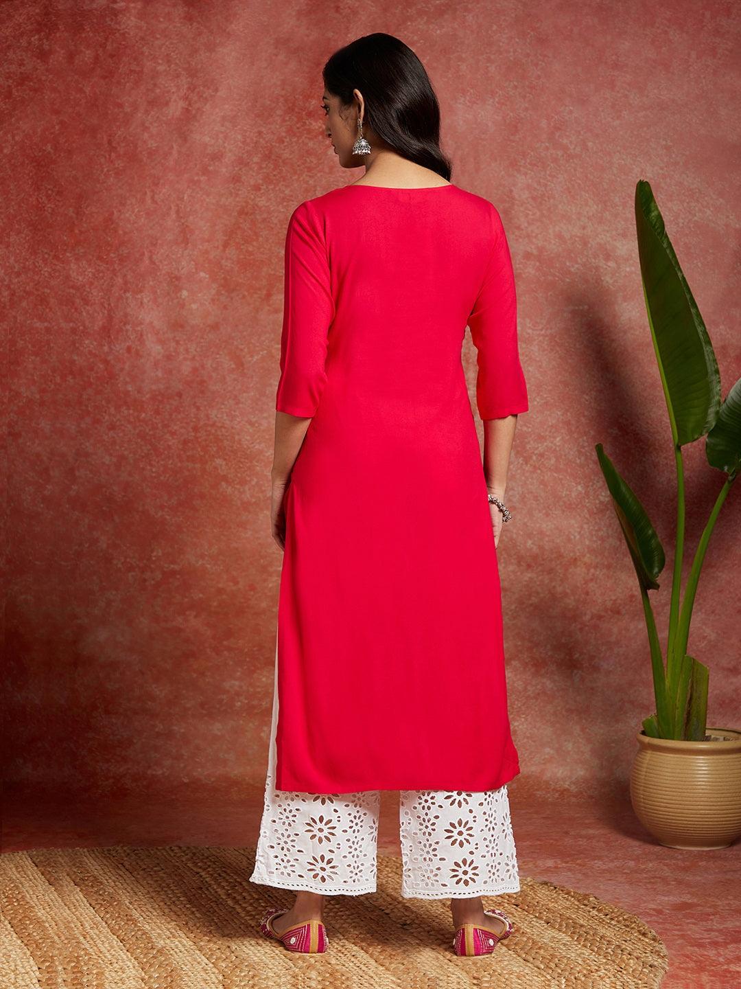 Pink Yoke Design Rayon Straight Kurta - ShopLibas