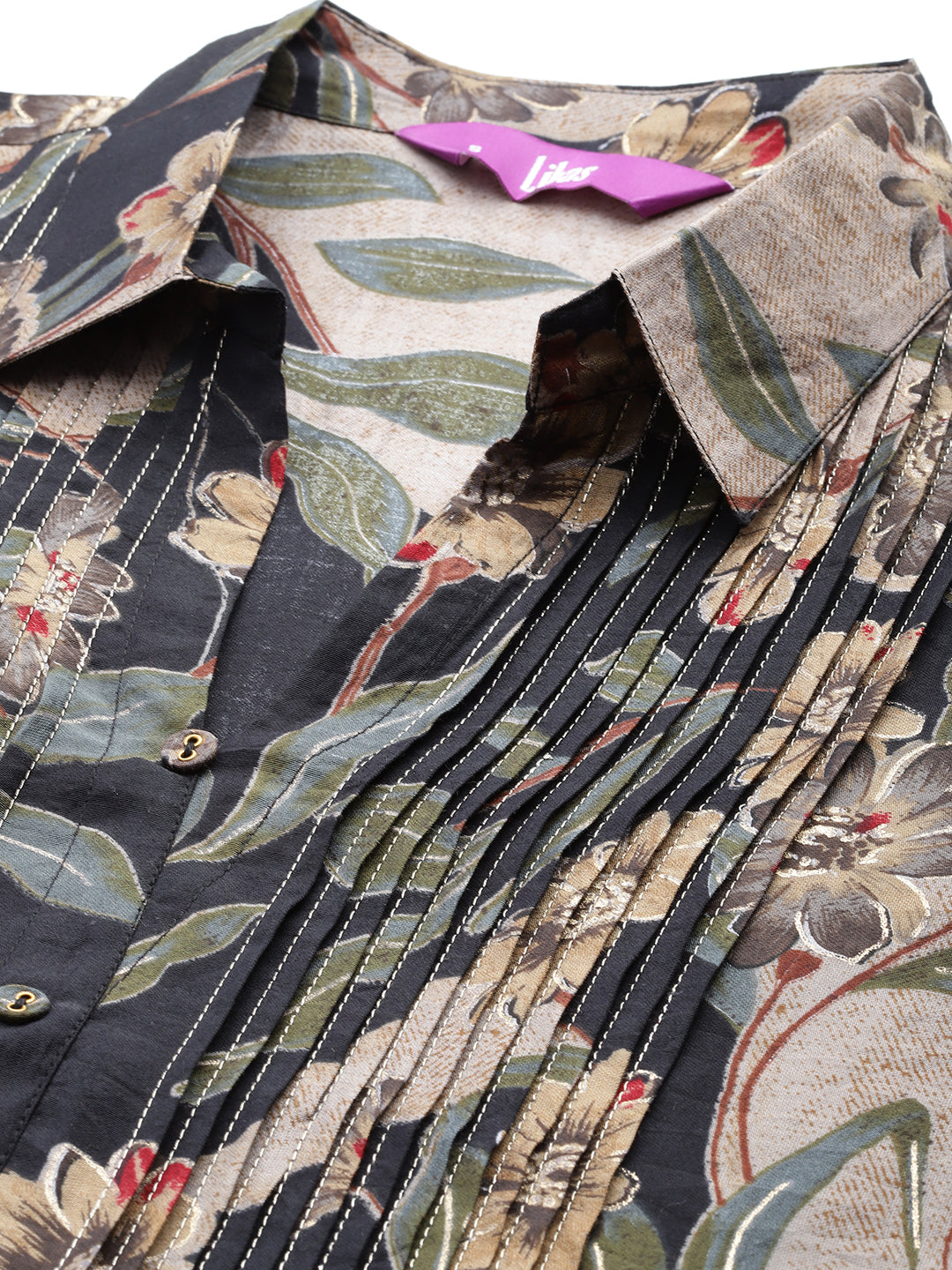 Black Printed Silk Blend A-Line Kurti