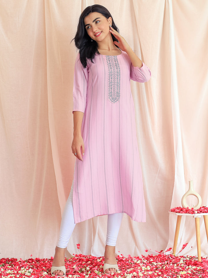Pink Yoke Design Rayon Straight Kurta