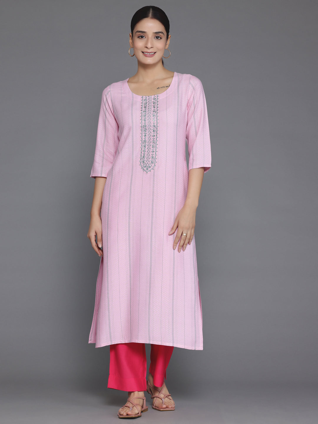 Pink Yoke Design Rayon Straight Kurta