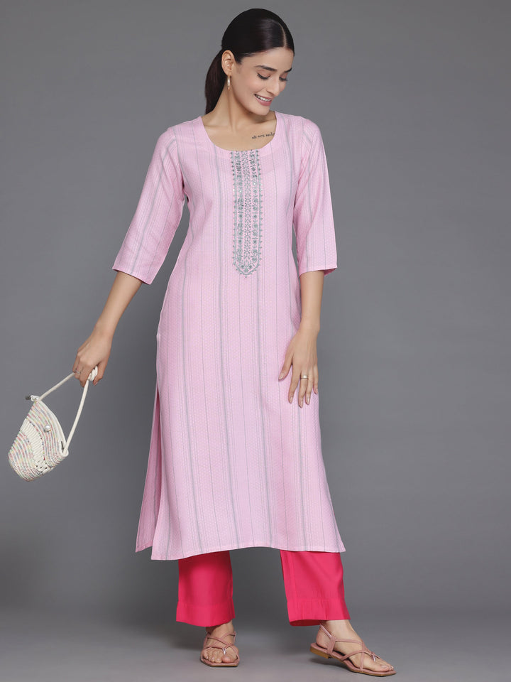 Pink Yoke Design Rayon Straight Kurta