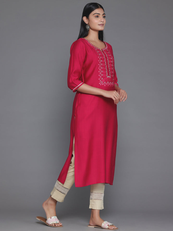 Pink Yoke Design Silk Blend Straight Kurta