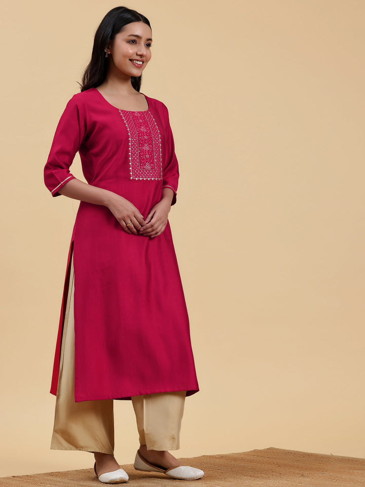 Pink Yoke Design Silk Straight Kurta