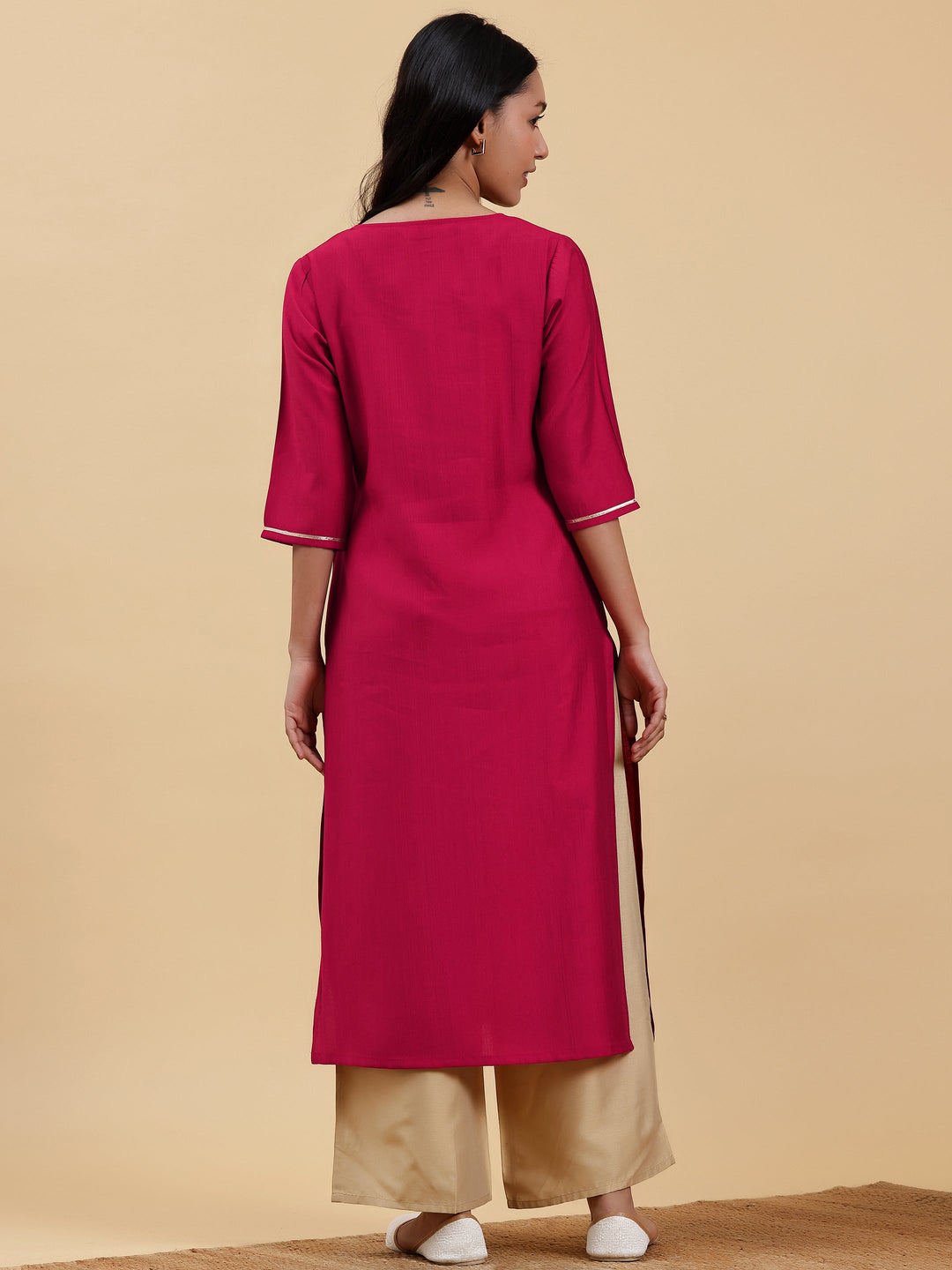 Pink Yoke Design Silk Straight Kurta