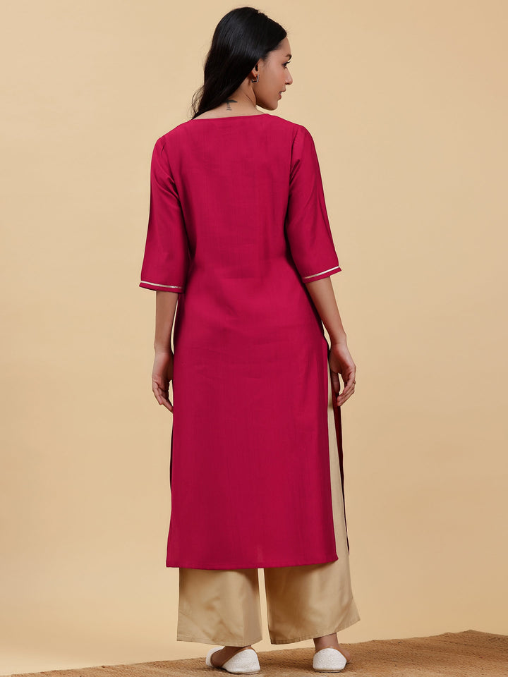 Pink Yoke Design Silk Straight Kurta