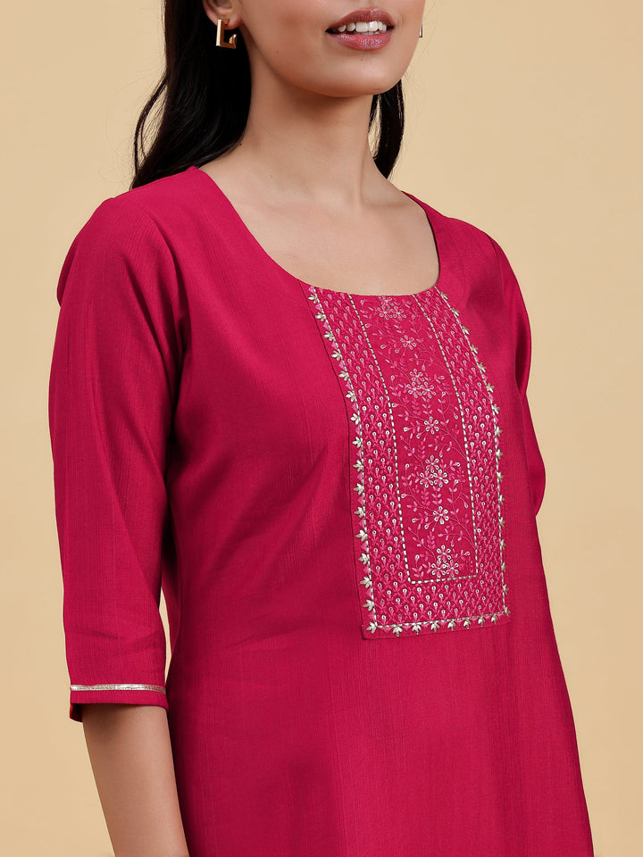 Pink Yoke Design Silk Straight Kurta