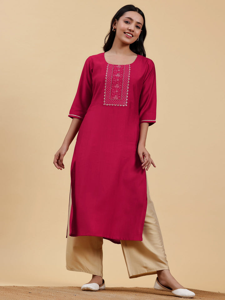 Pink Yoke Design Silk Straight Kurta