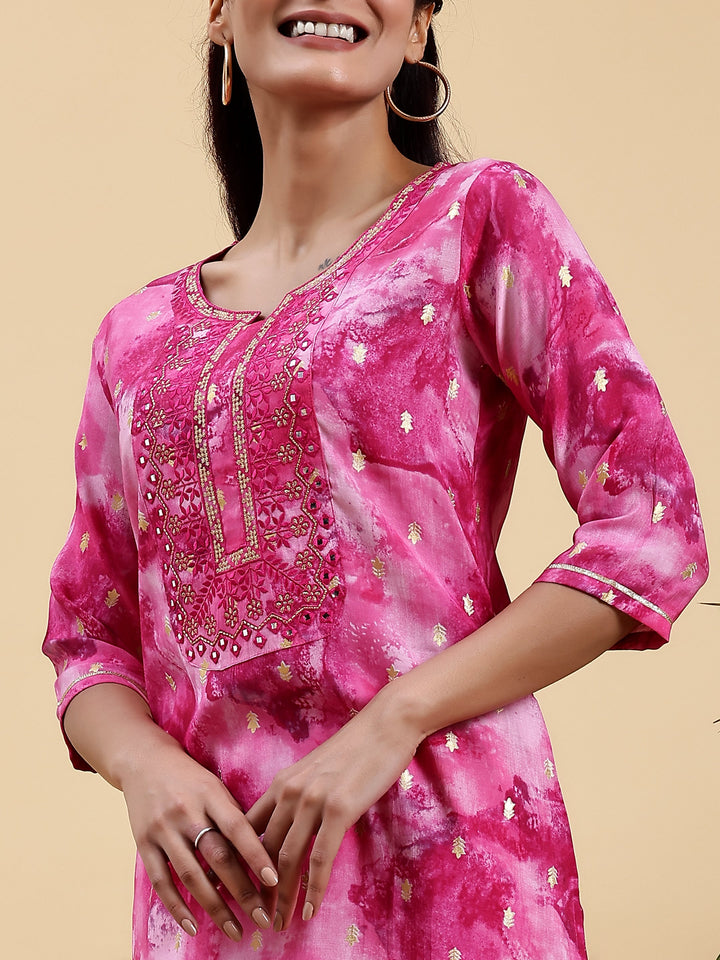 Pink Yoke Design Silk Straight Kurta