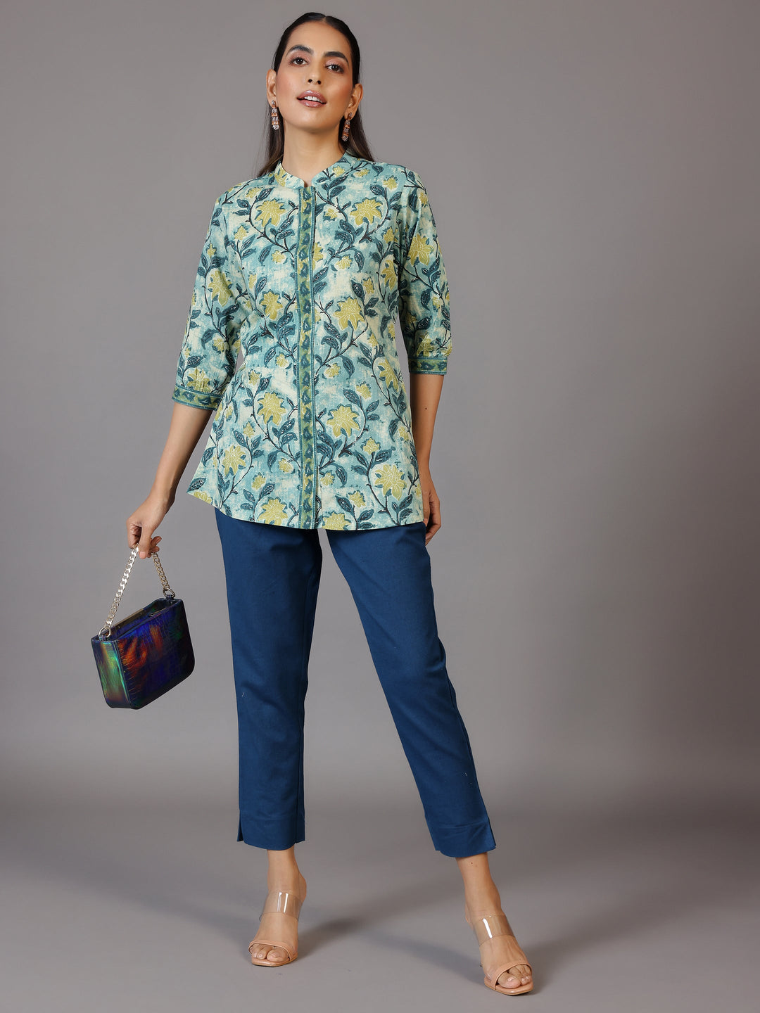 Green Printed Cotton Straight Kurti