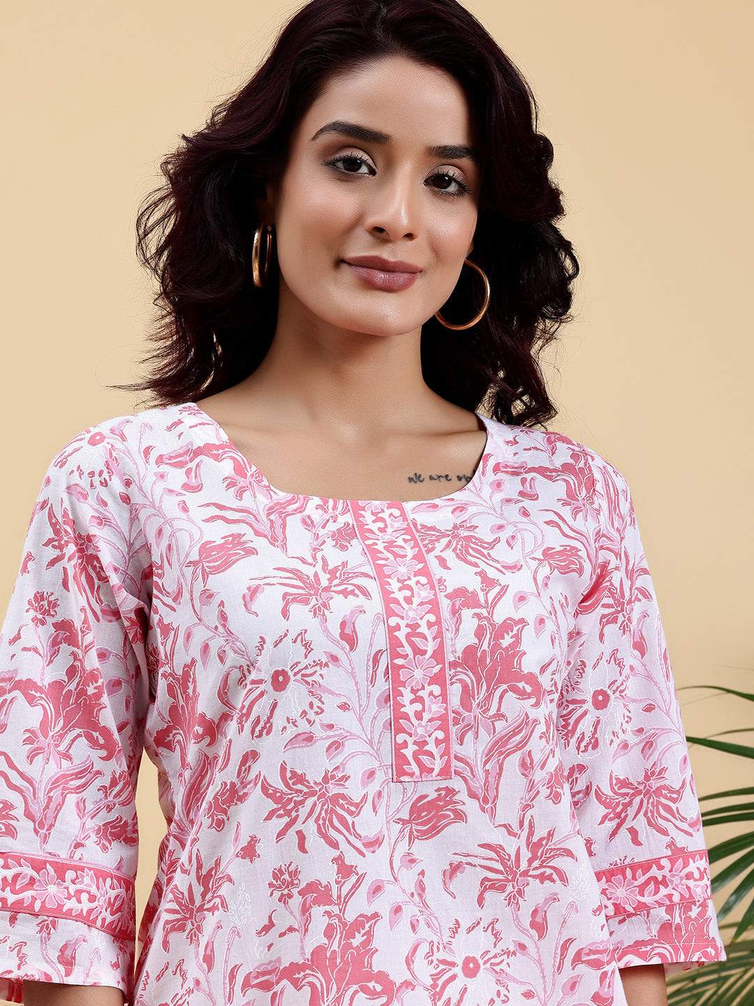White Printed Cotton Straight Kurti