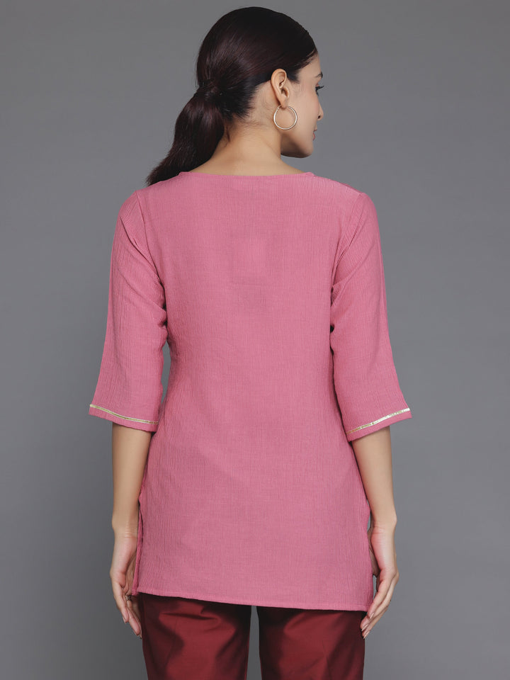 Pink Woven Design Cotton Blend Straight Kurti