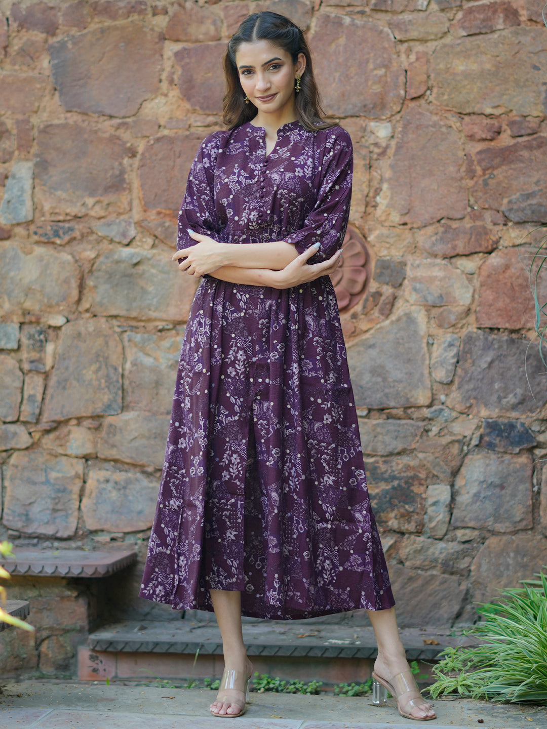 Purple Printed Silk Fit and Flare Dress Purple Printed Silk Fit and Flare Dress