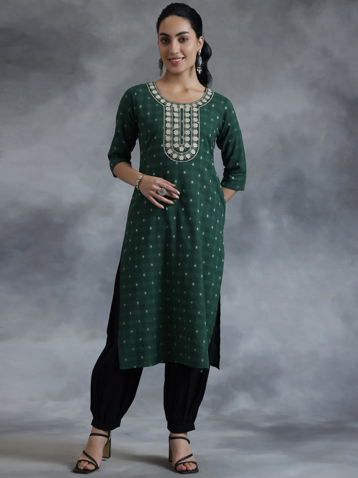Green Yoke Design Cotton Straight Kurta