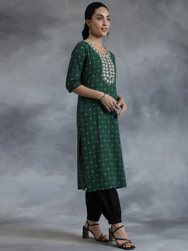 Green Yoke Design Cotton Straight Kurta