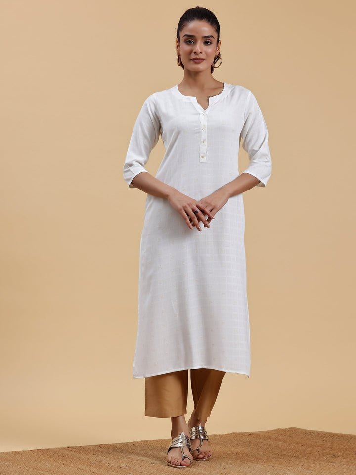 Cream Woven Design Rayon Straight Kurta