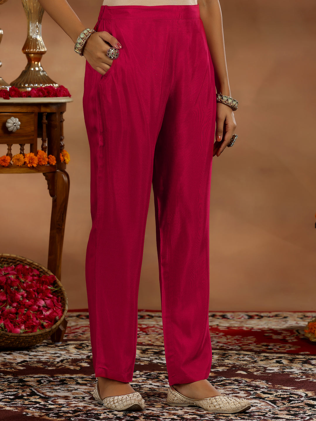 Coral Printed Silk Chiffon Straight Suit With Dupatta