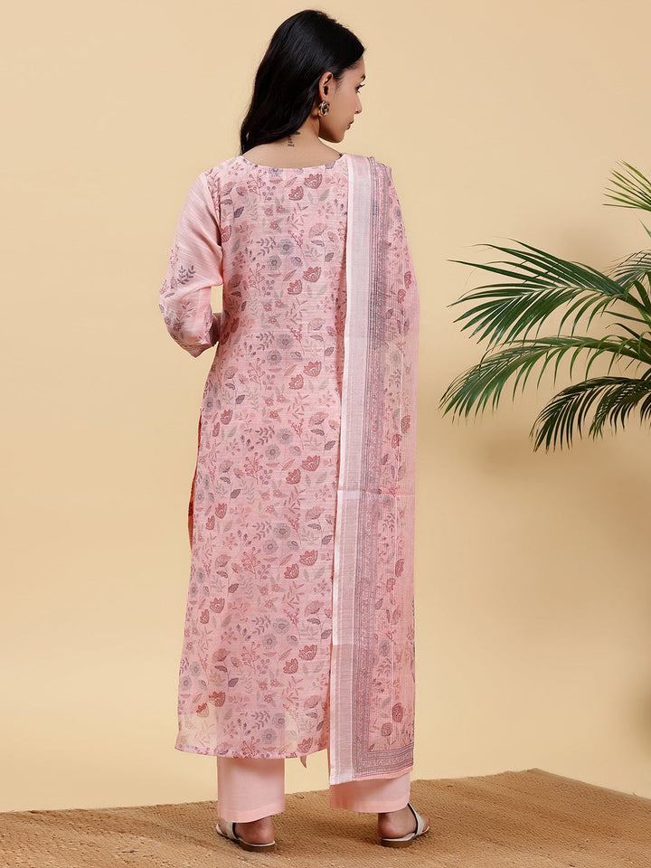 Peach Printed Chanderi Silk Straight Suit With Dupatta