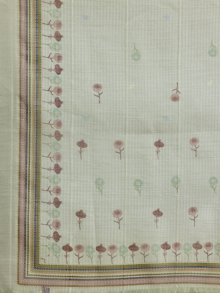 Green Printed Chanderi Silk Straight Suit With Dupatta