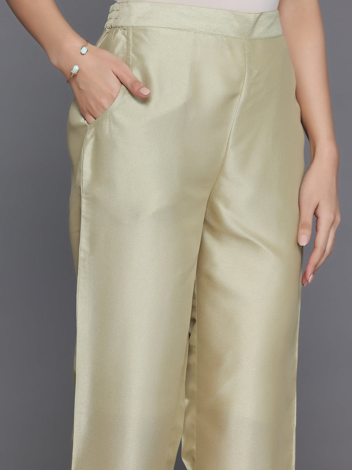 Green Embroidered Silk Blend Straight Suit With Dupatta