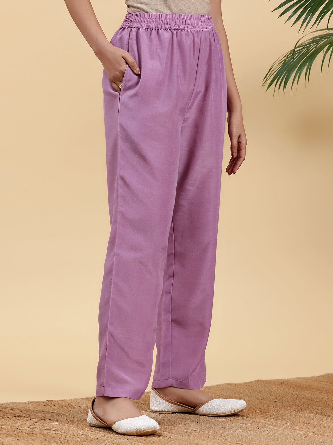 Lilac Woven Design Silk Blend Straight Suit With Dupatta